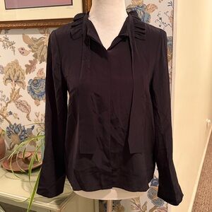 Banana Republic Elegant Black Silk Blouse with Ruffle Neck